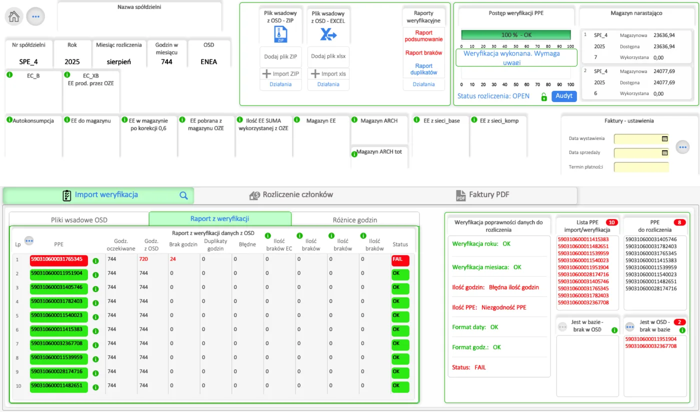 Dedykowana aplikacja FileMaker — moduł weryfikacji danych OSD z raportem błędów i listą PPE